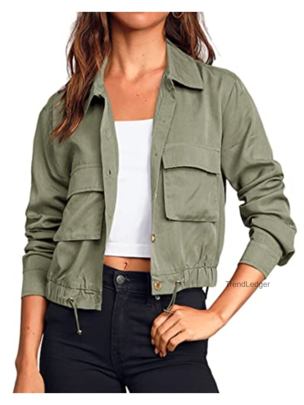 Women's Military Safari Cropped Lightweight Jacket with Pockets